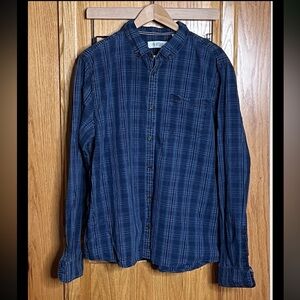 Penguin Button-Down Dress Shirt Mens XL Plaid Blue 100% Cotton Casual Business